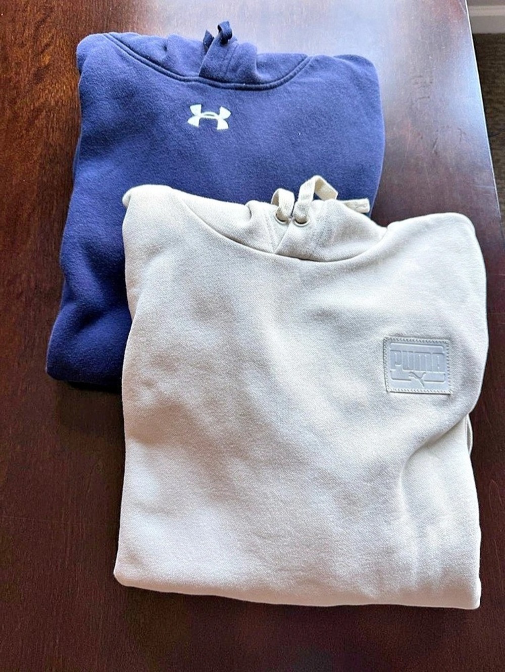 XL Men’s Hoodie Bundle, Puma and Under Armor, Cream and Blue
